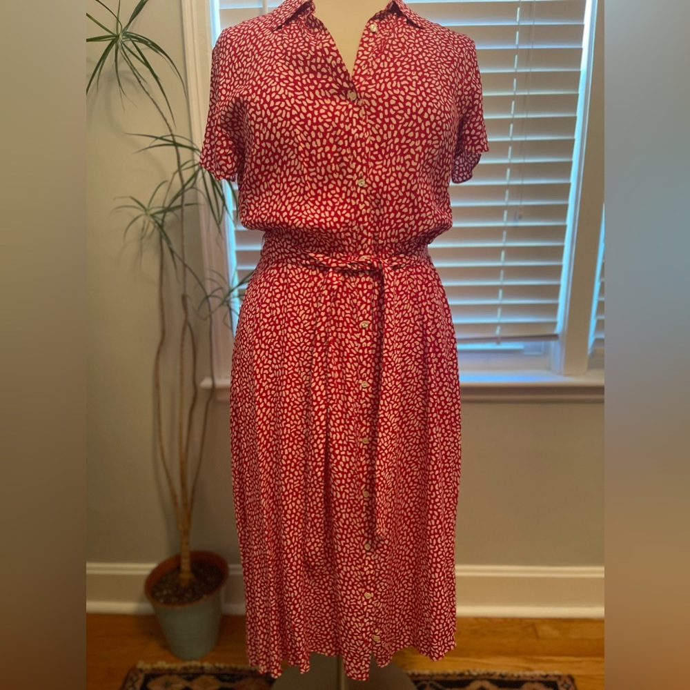 Talbots belted shirt dress red and white print sz 16